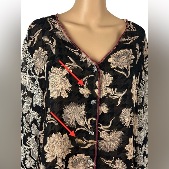 Tan and Black Floral Suit Jacket with V-Neckline - Picture 14 of 16